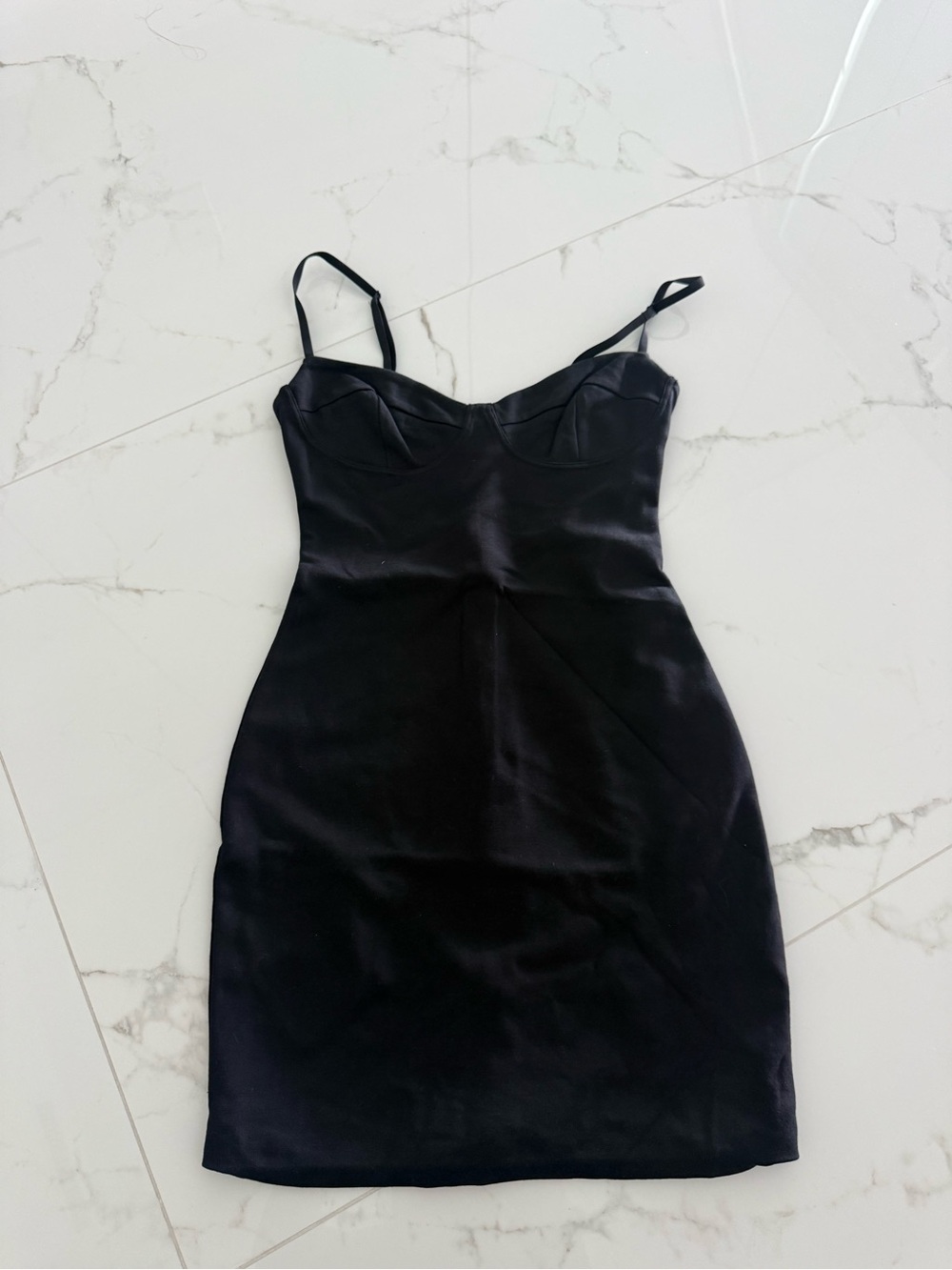 Satin Black Spaghetti-Strap Mini Dress